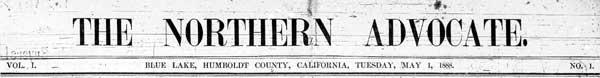 Masthead for the Northern Advocate 1888 newspaper Masthead for the Northern Advocate 1888 newspaper