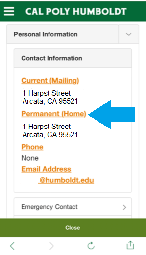 contact info screen