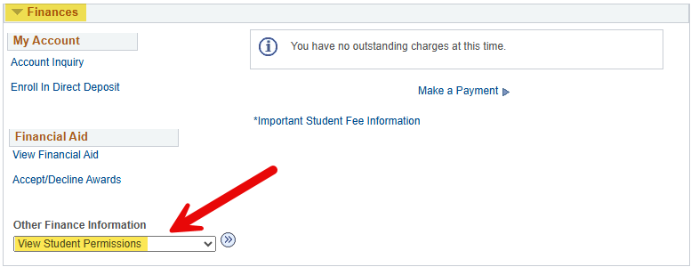 View Student Permission Dropdown Selection