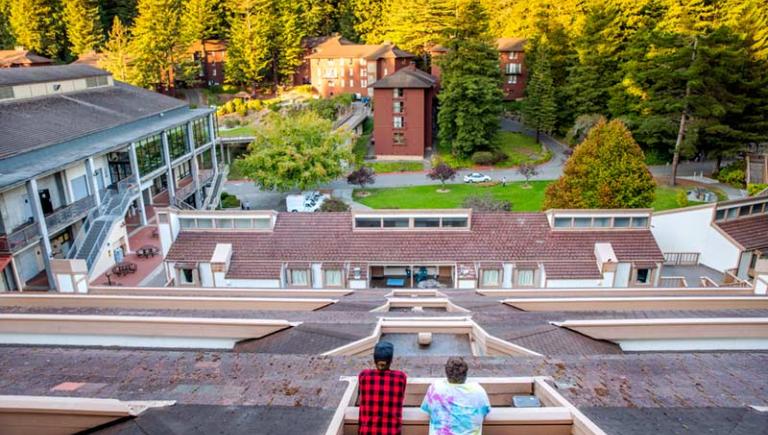 Students on student housing patio