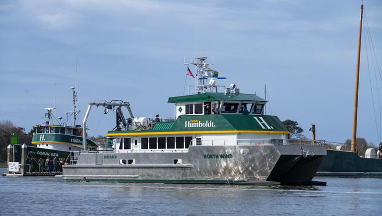 The new research vessel, R/V North Wind enters Humboldt Bay
