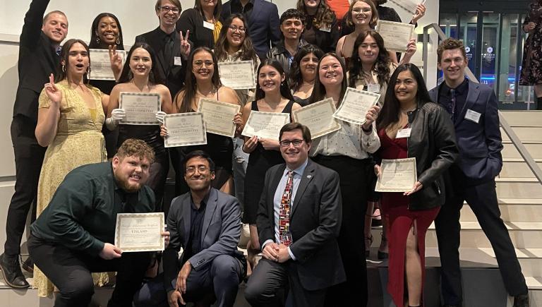A photo of students and Professor Zerbe at the Model UN Program.
