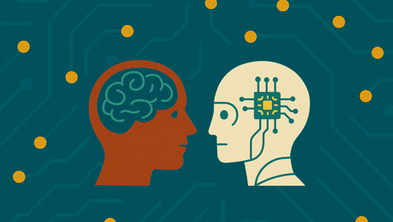 PD Day AI image of human and android staring at each other