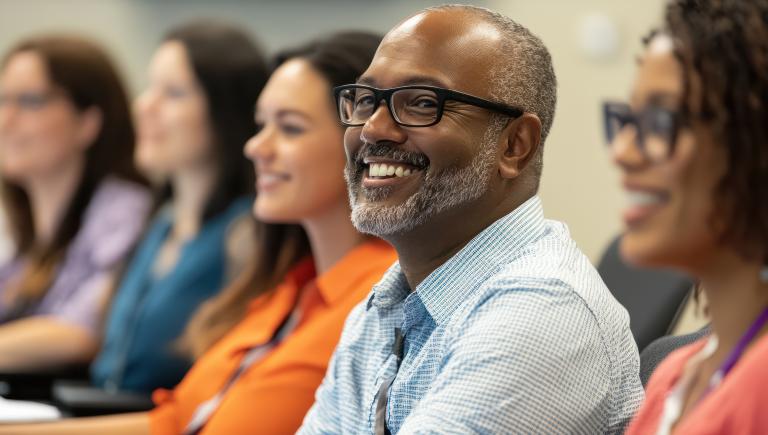 Photograph of People Smiling in a classroom
