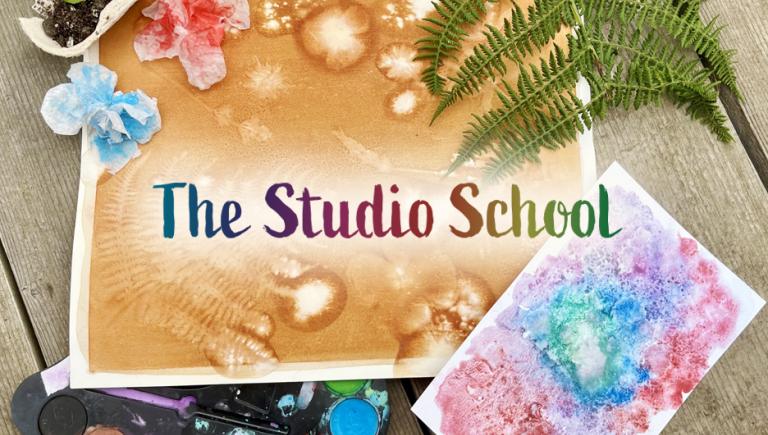 The Studio School - sun print, paint pallette, watercolor, and fern