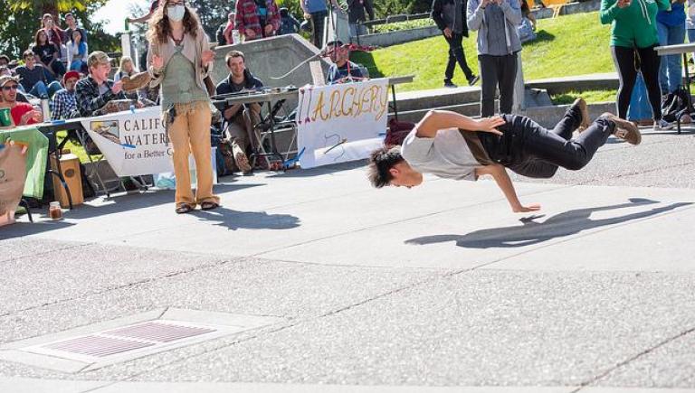 Break dancing student