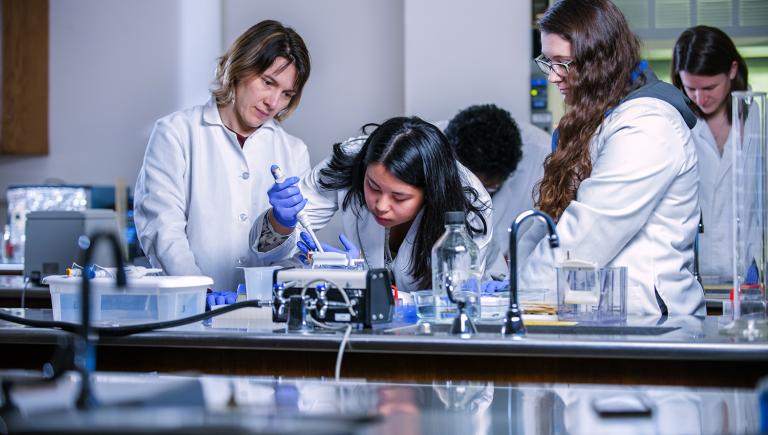 A group of students in a lab