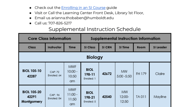 Example SI Schedule