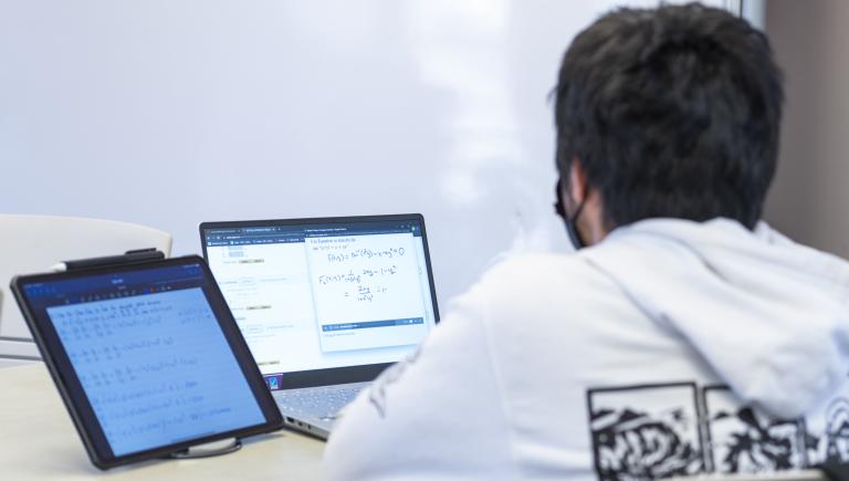 Student working at a computer