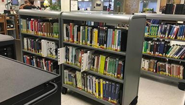 image of shelf with Textbooks on Reserve