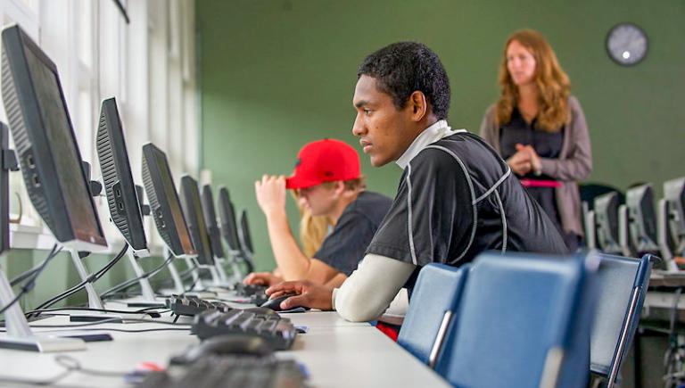 Student sitting at a computer