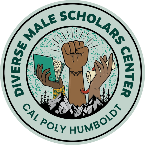 Diverse Male Scholar Center Cal Poly Humboldt badge.