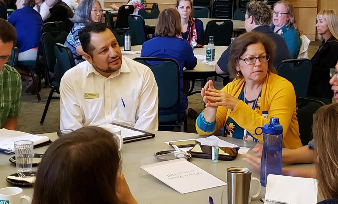 Instructors and staff roundtable discussion at Cal Poly Humboldt Library