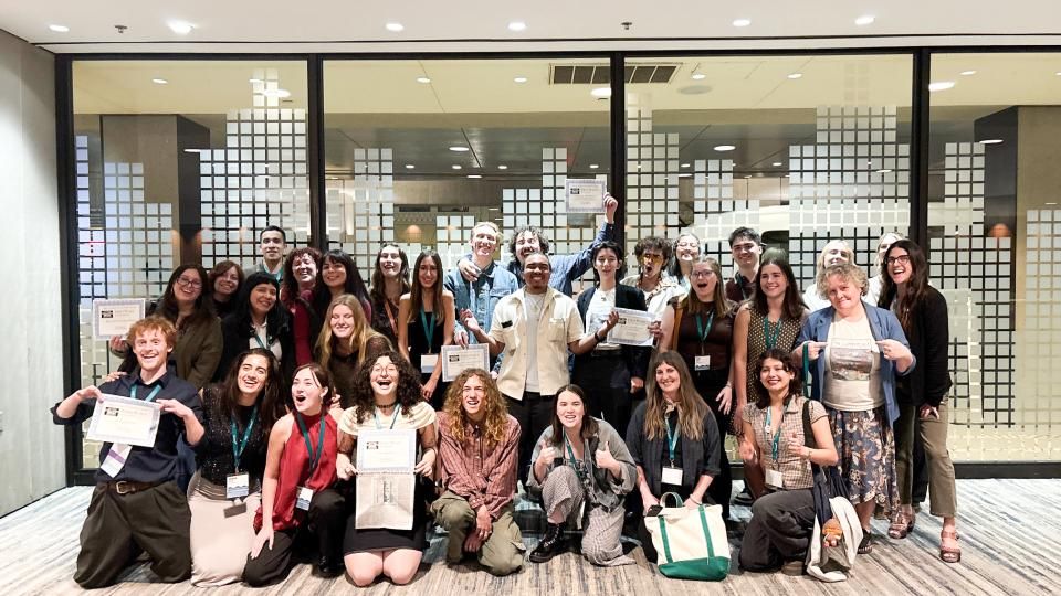 A large group of Humboldt Journalism students at a conference.