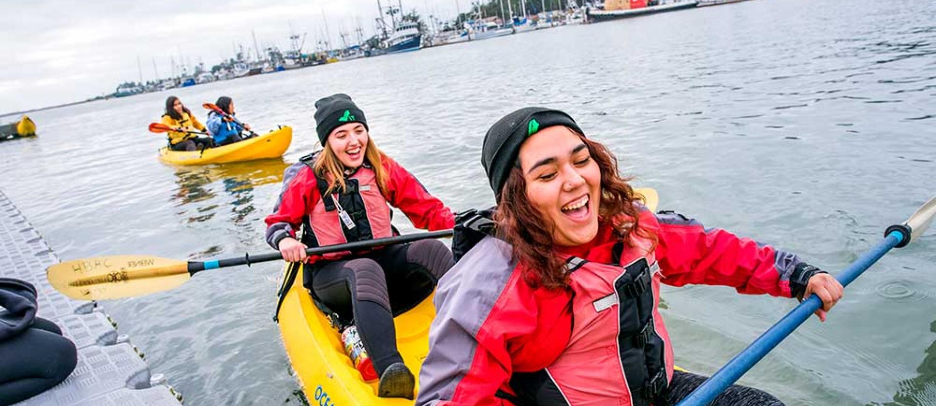 Students for Violence Prevention take a kayak tour of Humboldt Bay