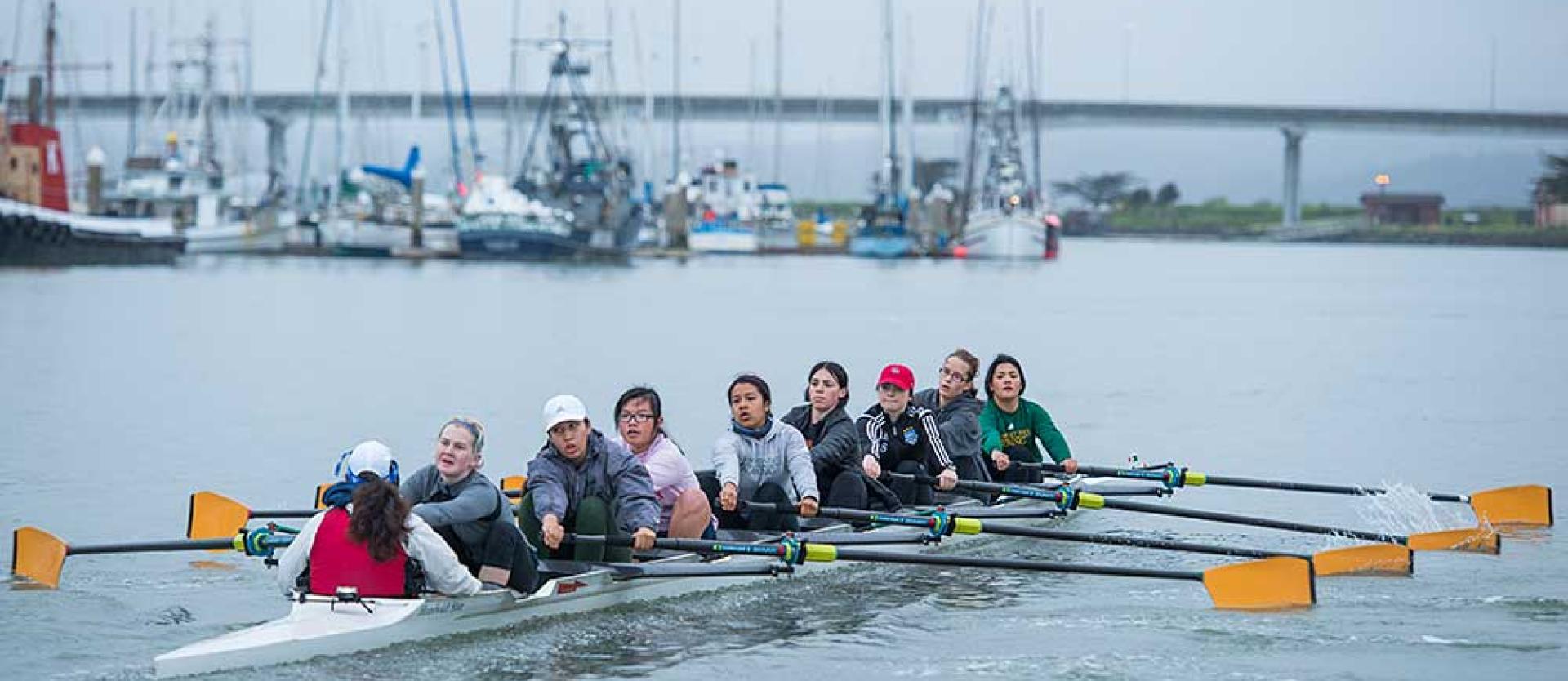 Women's crew team–early morning practice on Humboldt Bay