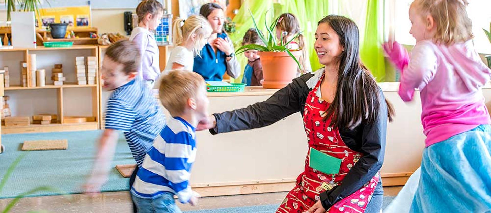 Students get hands-on experience monitoring children and learning observational techniques at the Child Development Lab.