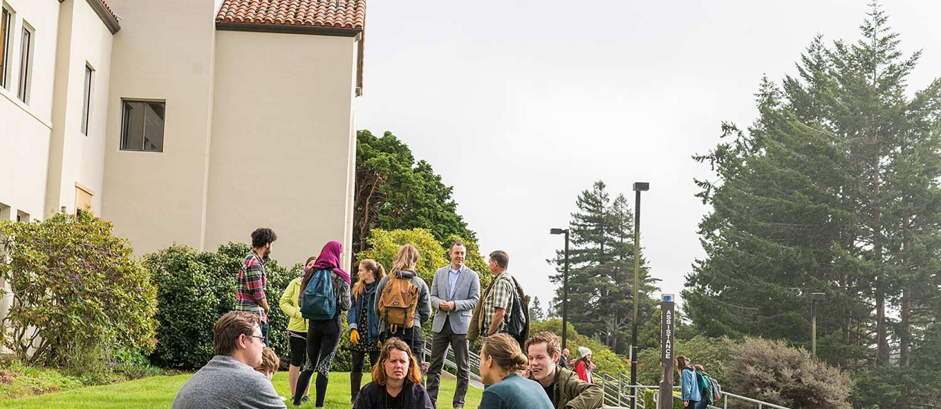 Class meeting on lawn