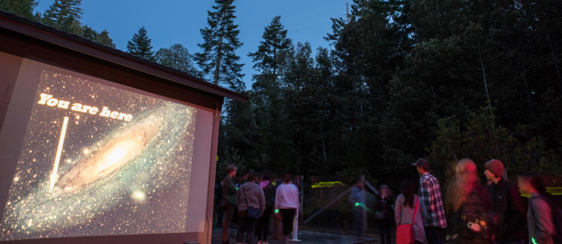 students at movie night up at the fickle hill observatory