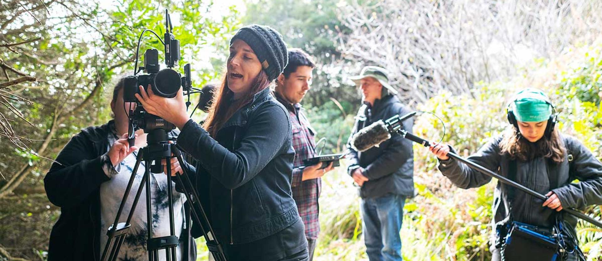 Film Students on location filming