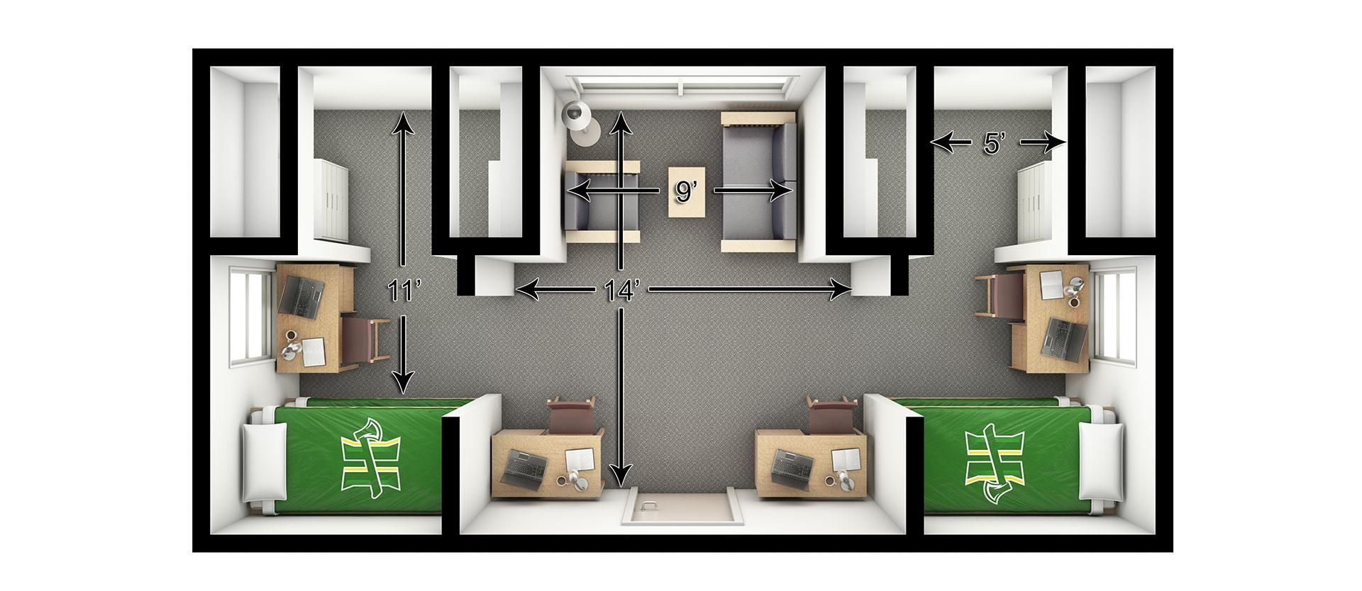 Canyon Double Bunk Bed End Suite Floor Plan