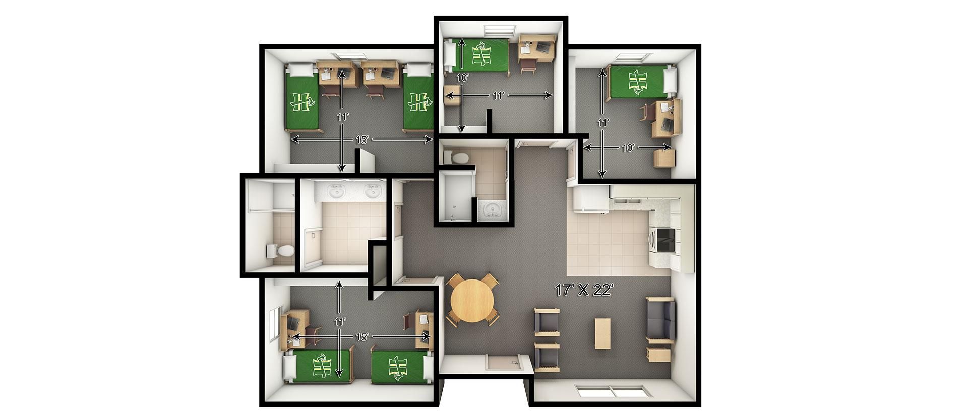 College Creek Apartment Floor Plan (6 residents)