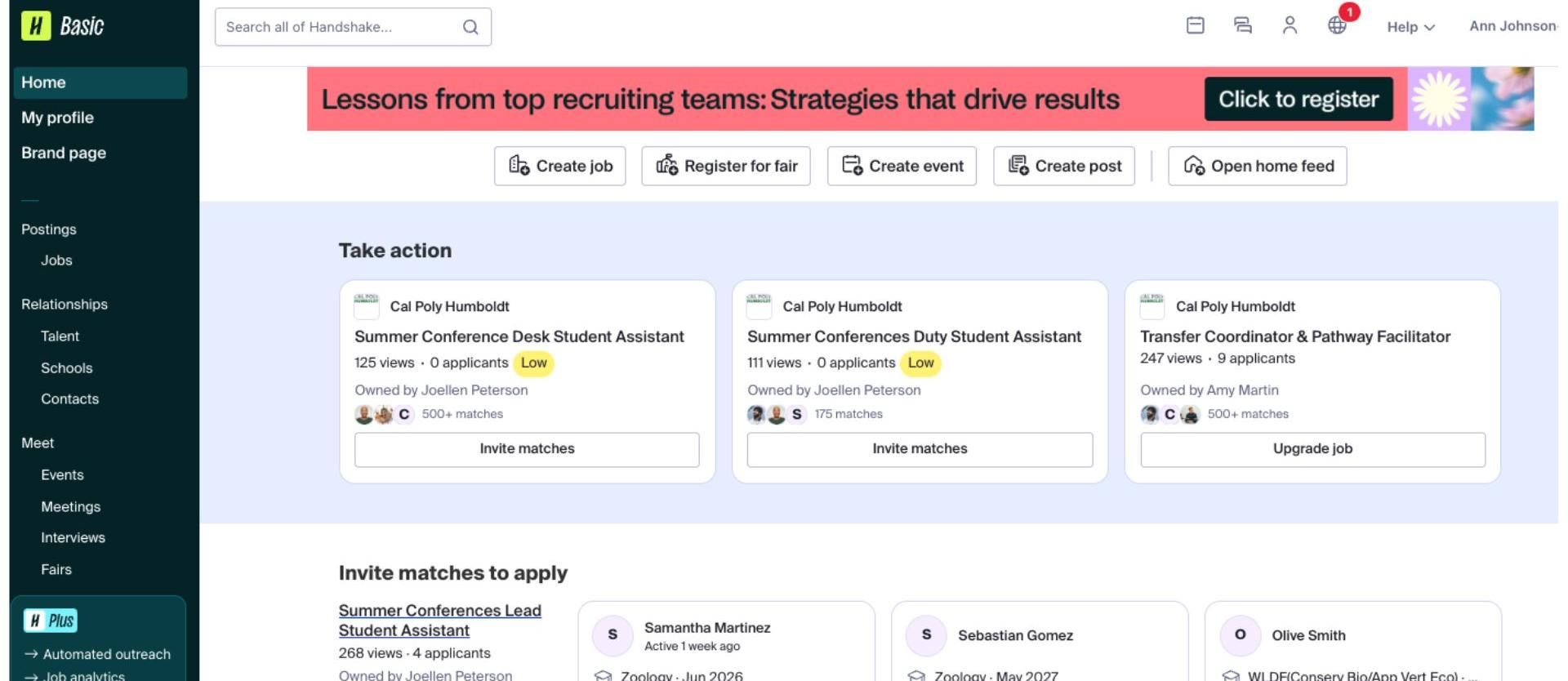 Handshake employer view
