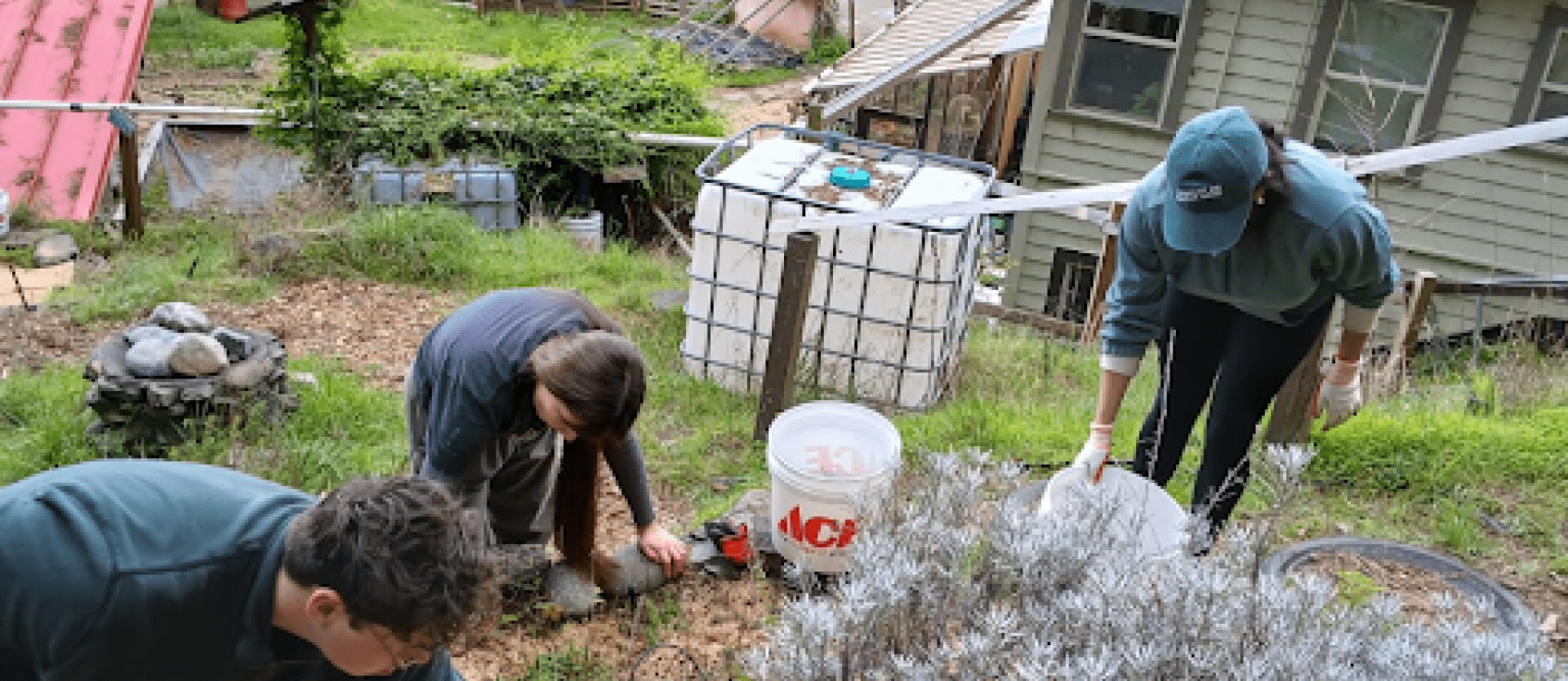 Image of FSL Volunteers (3) tending to plants in the Indigenous Garden.