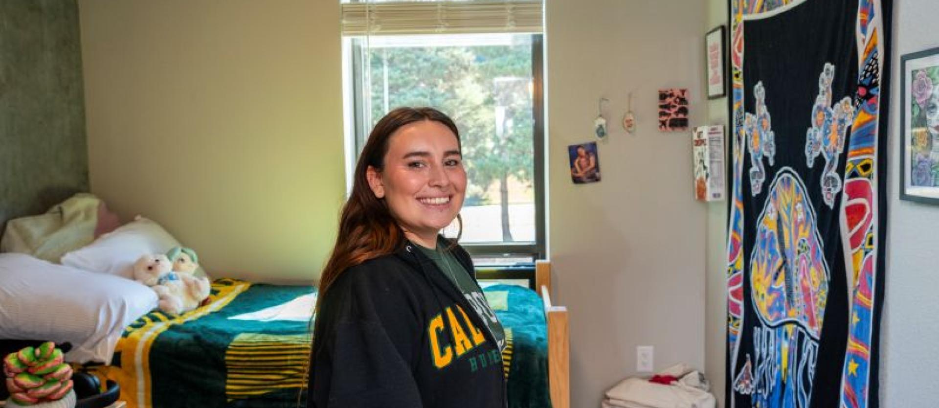 student in single room front view