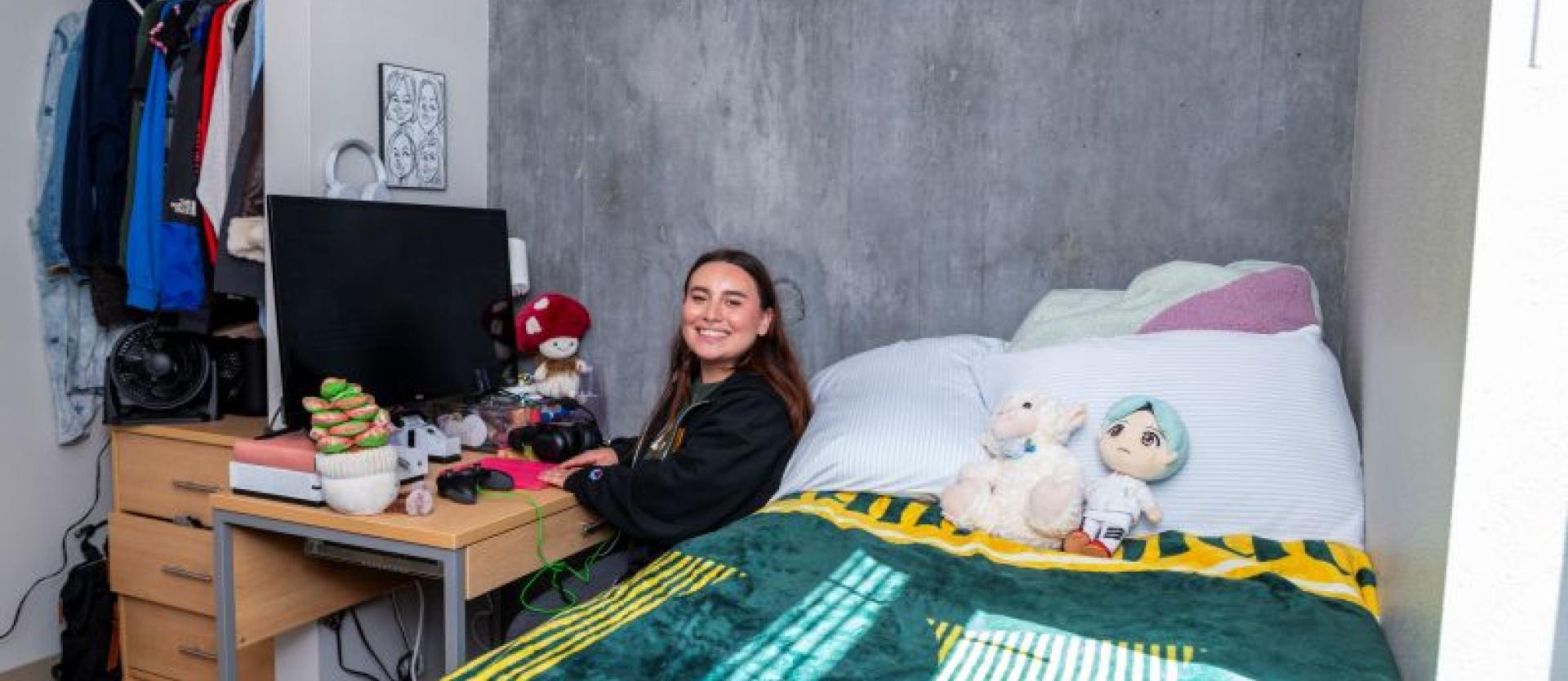 student in front of computer