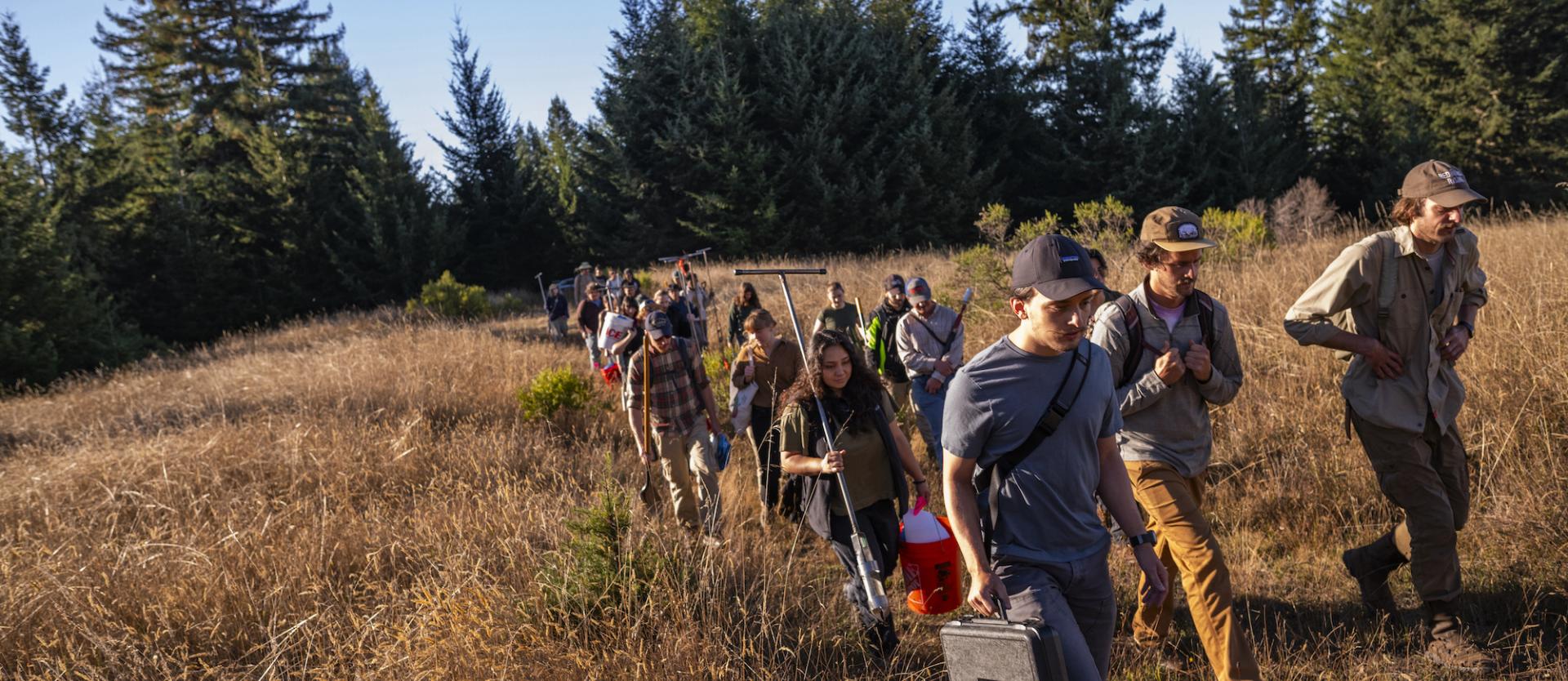 Students at a dig site on Fickle Hill.