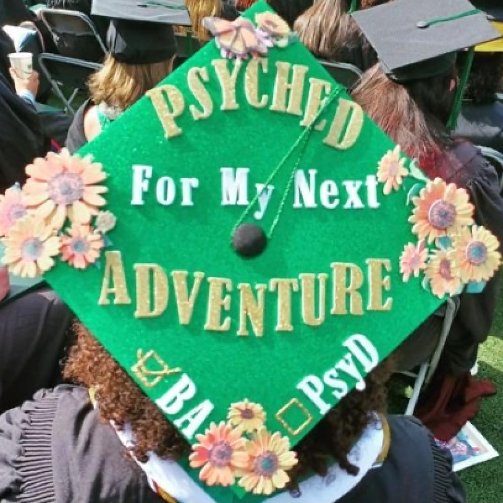 close up of a graduate's decorated cap