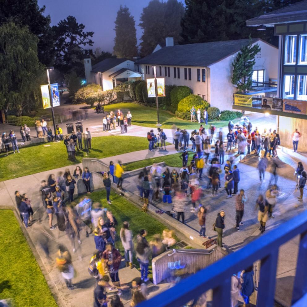 Artistic shot of a large group of students outside