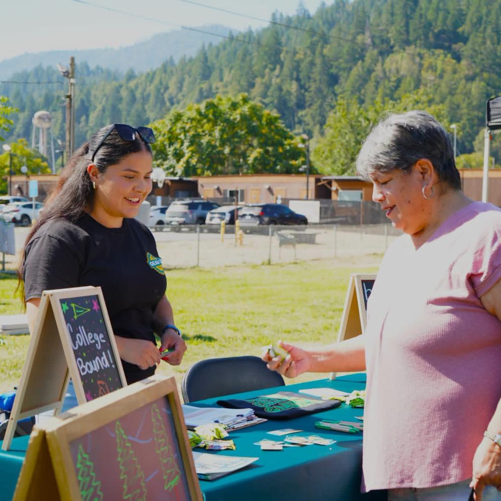 Lorena interacting with Hoopa parents