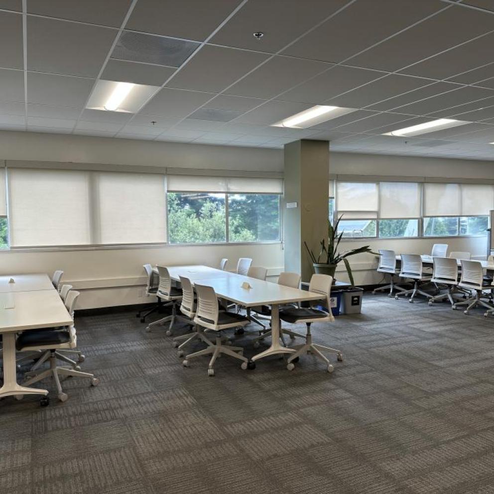 image of group study tables at west window area