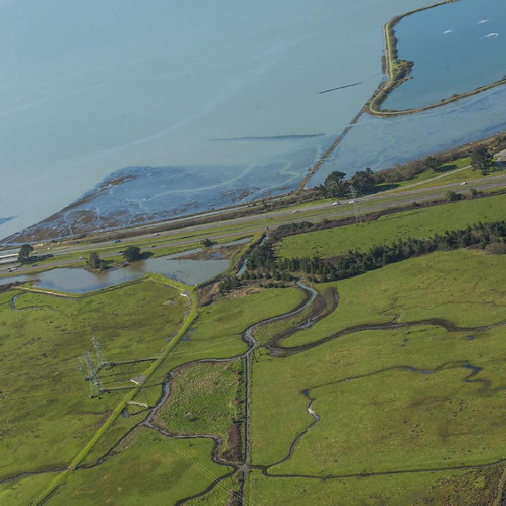 aerial image of the Humboldt bay shoreline