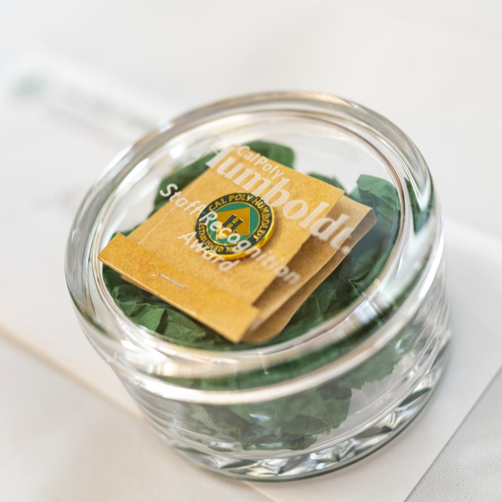 Glass bowl that reads Humboldt Staff Recognition Award