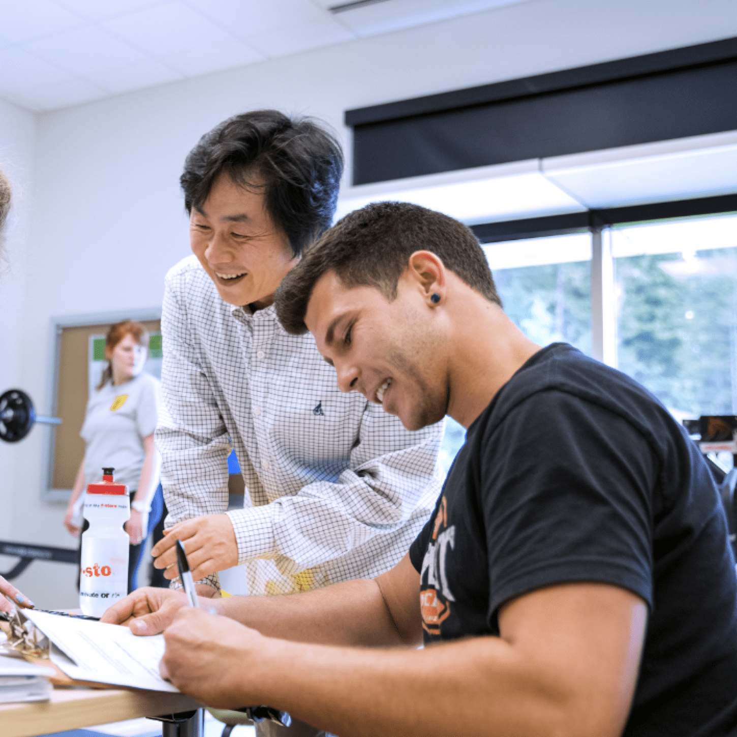 Student and professor in class