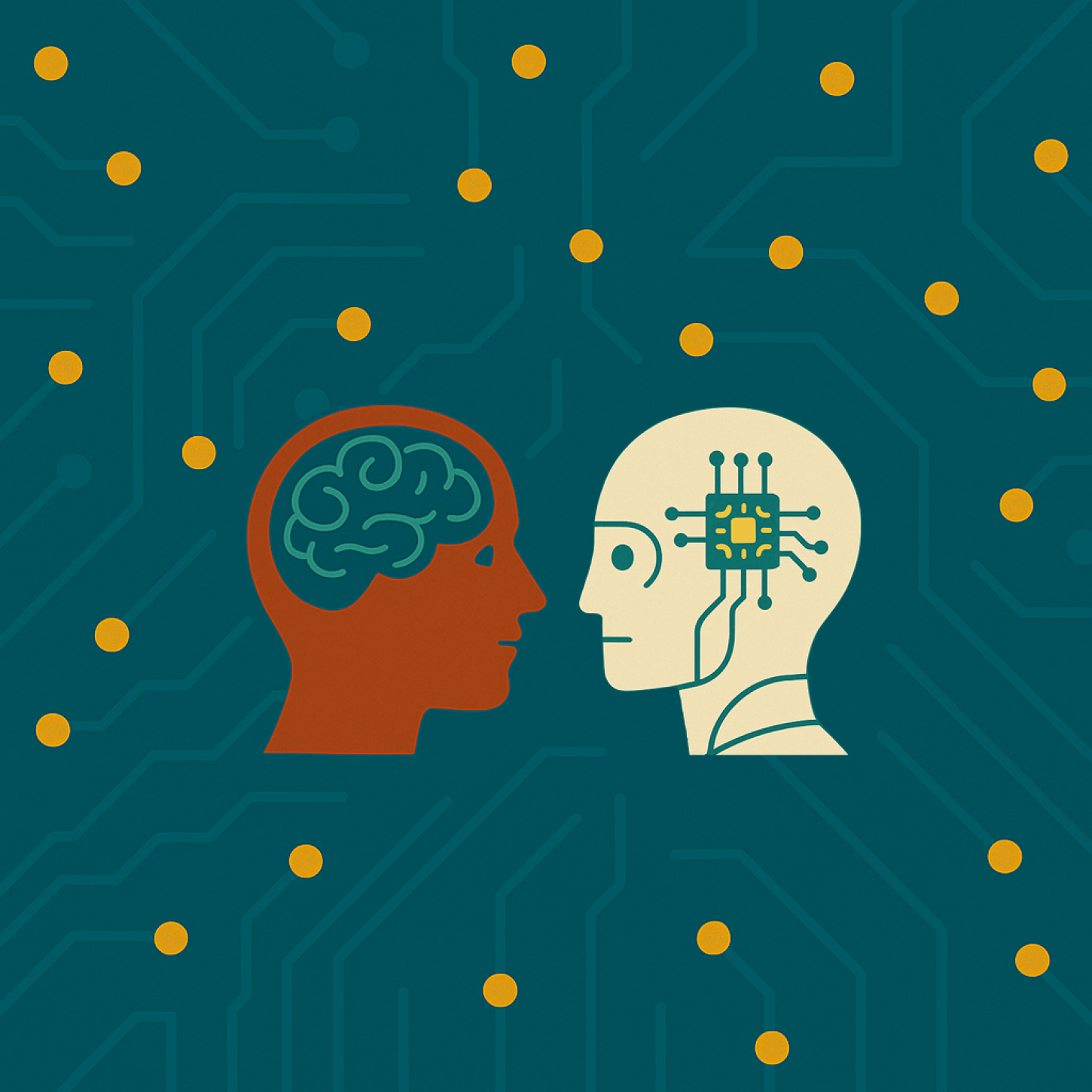 Two AI faces looking at each other