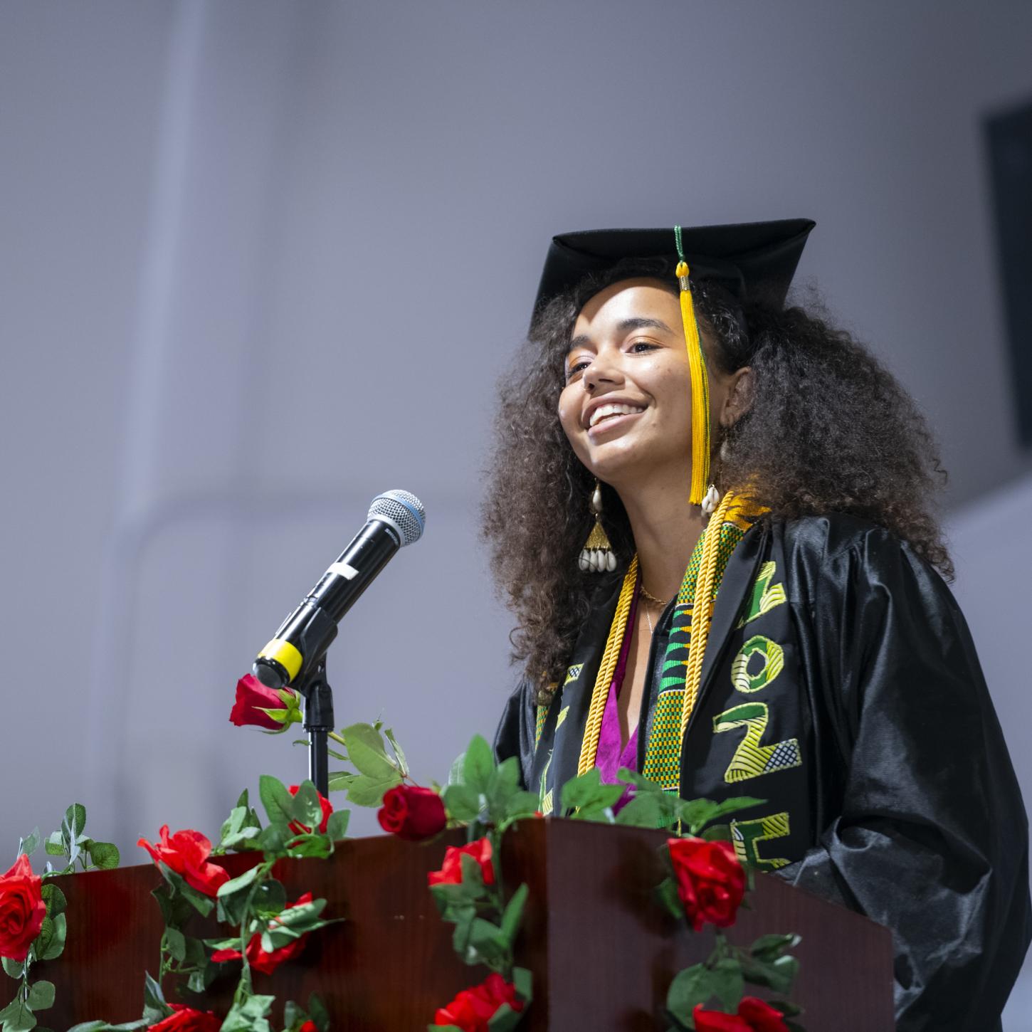 Graduate prepares to speak at Annual Black Grad Celebration.