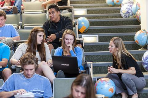 Geography students and professor