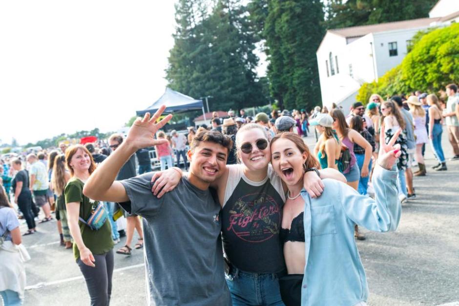 Humboldt students are all smiles at the annual Lumberjack Weekend block party.
