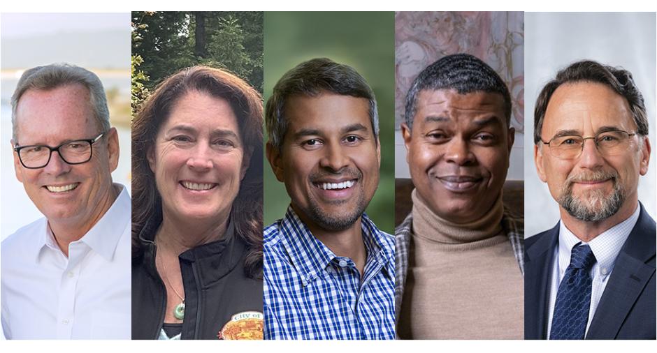 A photo collage of John Ballard, Karen Diemer, Anand Gopal, Rakin "Rock" Hall, and Tory Starr, who were named 2025 Distinguished Alumni. A photo collage of John Ballard, Karen Diemer, Anand Gopal, Rakin "Rock" Hall, and Tory Starr, who were named 2025 Distinguished Alumni.