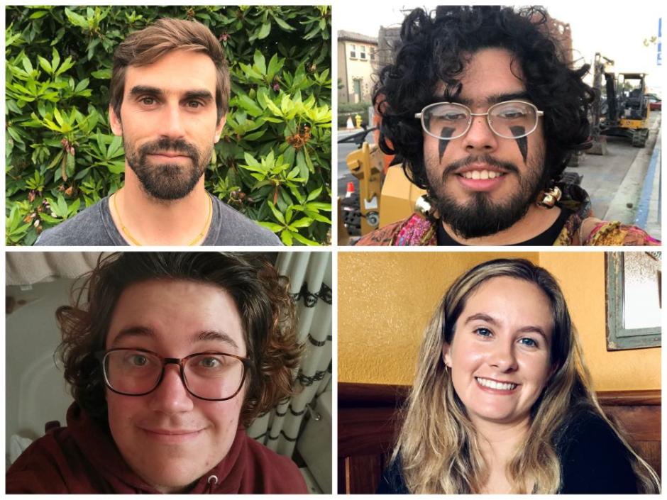 A photo (Clockwise from top left) of Humboldt Alumni Scholarship recipients Jacob Goodbrod, Alexis Fierro, Olivia Rink, and Benjamin Osborne. 