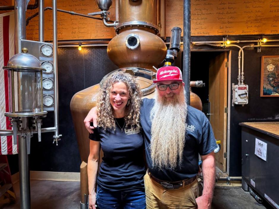 A photo of Amy and Steve Bohner from Alchemy Construction and Alchemy Distillery. A photo of Amy and Steve Bohner from Alchemy Construction and Alchemy Distillery.
