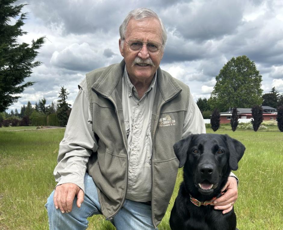 A photo of Terry Bowyers with his dog, Pippin, taken in Estacada, Oregon. A photo of Terry Bowyers with his dog, Pippin, taken in Estacada, Oregon.