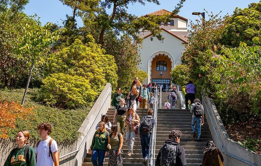 Students on Founders Hall stairs Students on Founders Hall stairs
