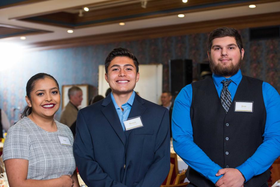 At an event sponsored by the Humboldt State University Foundation, HSU students Ana Cortes (left), Benicio Benevides-Garb (center), and Jesse Bowling (right) shared how scholarships supported their college dreams. At an event sponsored by the Humboldt State University Foundation, HSU students Ana Cortes (left), Benicio Benevides-Garb (center), and Jesse Bowling (right) shared how scholarships supported their college dreams.