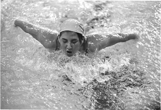 Robin Smith during dual swim meet in the late 1970s as a member of HSU&amp;#039;s Women&amp;#039;s Swimming and Diving Team. 