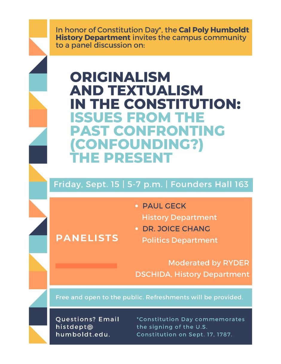 constitution_day_2023_3_0.jpg ORIGINALISM AND TEXTUALISM IN THE CONSTITUTION:
ISSUES FROM THE PAST CONFRONTING (CONFOUNDING?) THE PRESENT